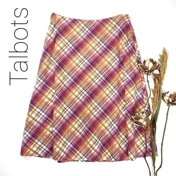 TALBOTS Pink Purple Orange Plaid Skirt Size 4 - Picture 1 of 13